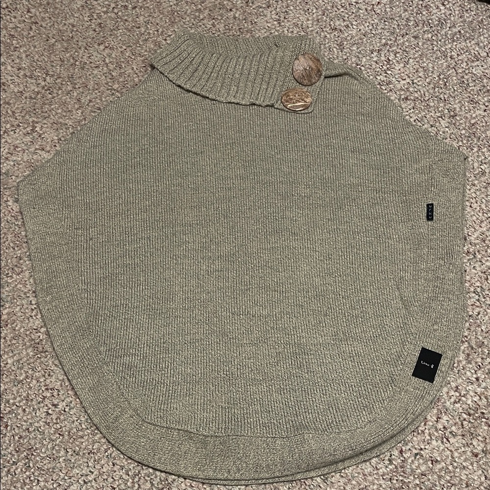 Urku cashmere grey/tan Cowl Neck cape/poncho sweater - new